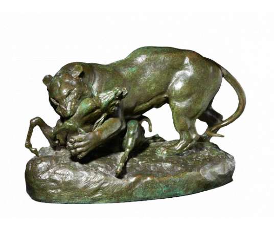 Sculpture en bronze patiné+ de Antoine-Louis Barye