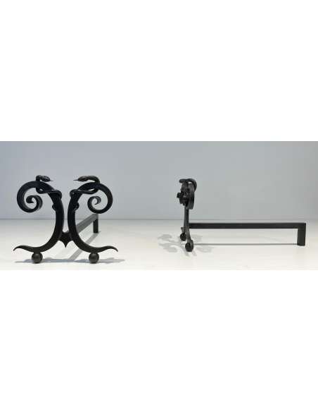 Wrought iron "Serpent" model andirons from the 50s-Bozaart