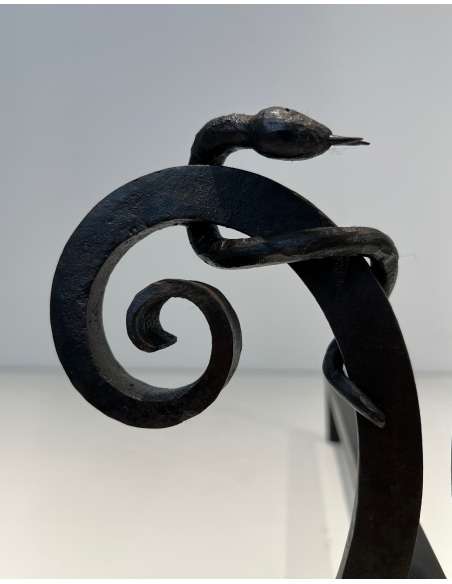 Wrought iron "Serpent" model andirons from the 50s-Bozaart