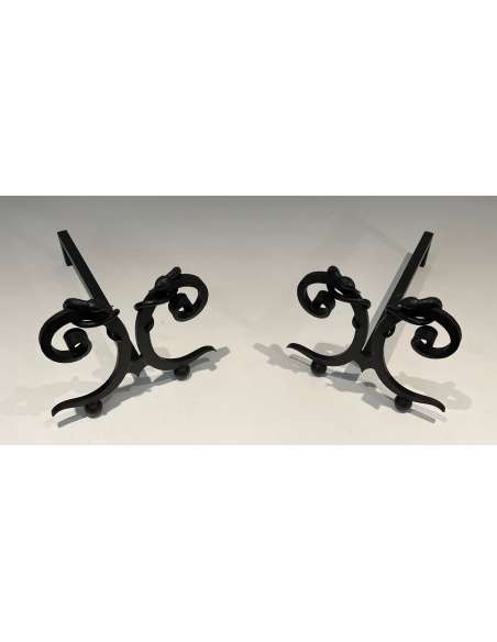 Wrought iron "Serpent" model andirons from the 50s-Bozaart