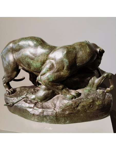 Patinated bronze sculpture+by Antoine-Louis Barye-Bozaart