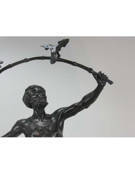 Patinated bronze sculpture+by Auguste De Wever, "Hindu Birdcatcher"-Bozaart