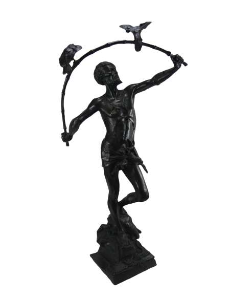 Patinated bronze sculpture+by Auguste De Wever, "Hindu Birdcatcher"-Bozaart