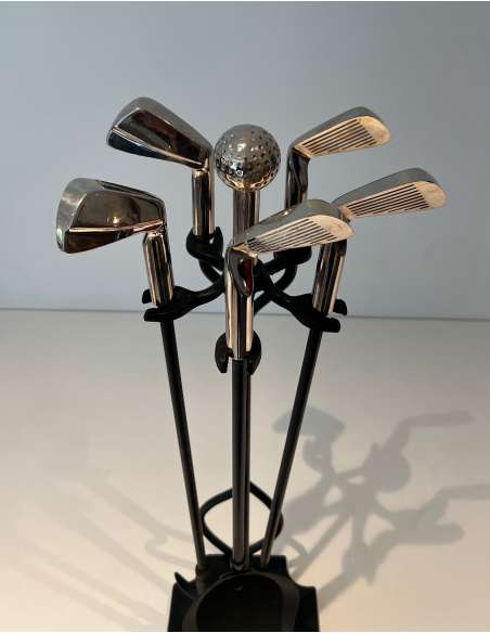 Accessoires de cheminée modèle "Golf" en métal. Année 1970-Bozaart