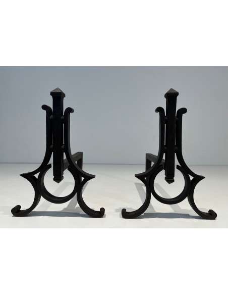 Modernist wrought iron andirons. Circa 40-Bozaart