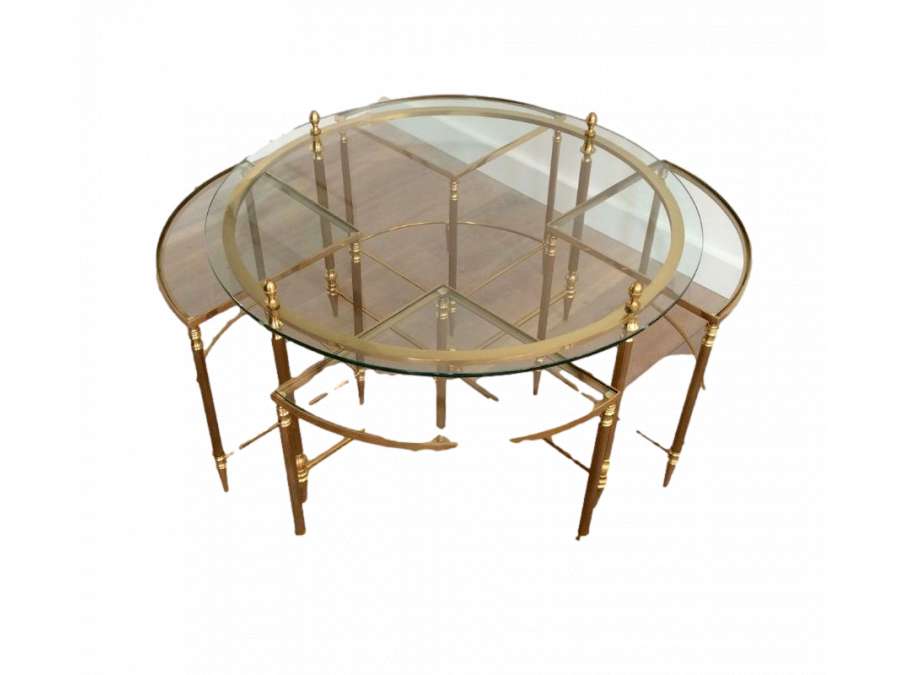 Neoclassical brass coffee table. Modern design, year 40