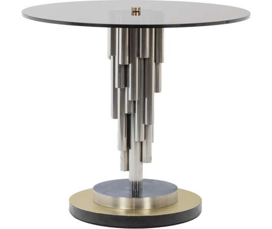Metal "organ" pedestal table from the 70s