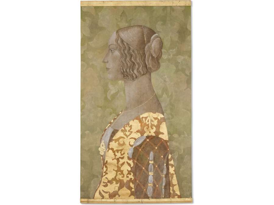 Painted canvas of a Renaissance lady. Contemporary art.