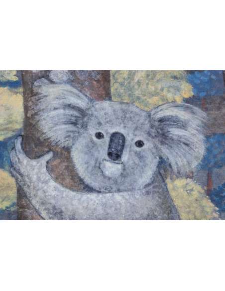 Toile peinte représentant des koalas, Art contemporain.-Bozaart