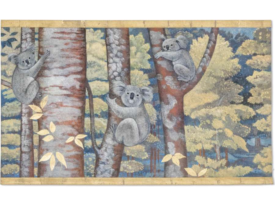 Painted canvas of koalas,+ contemporary art.