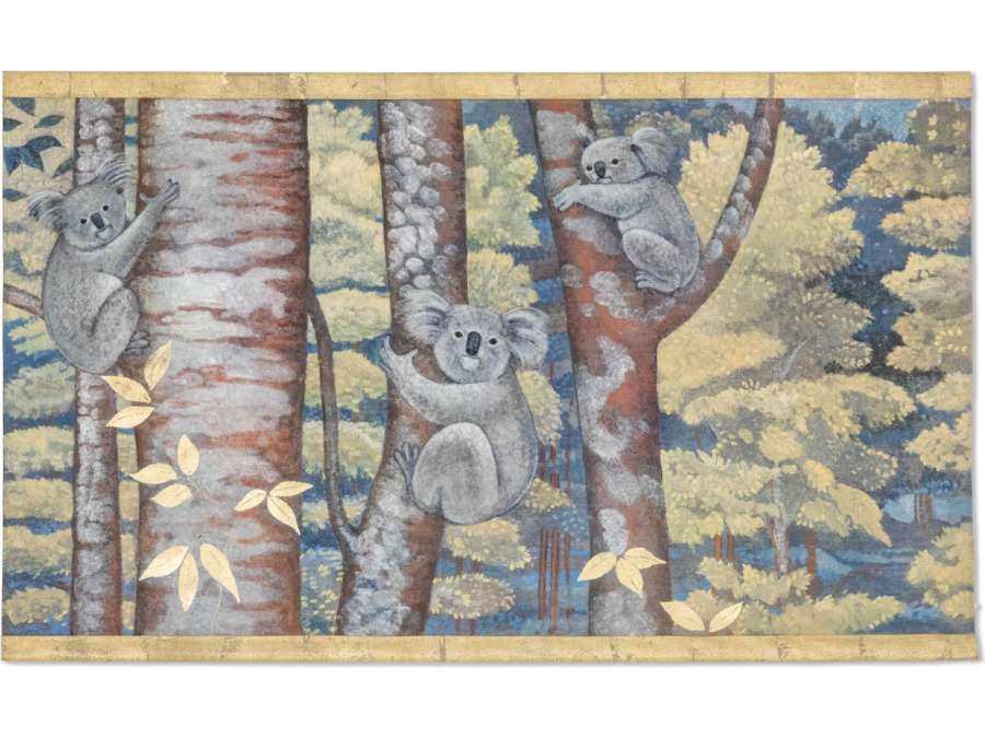 Painted canvas of koalas, contemporary art.