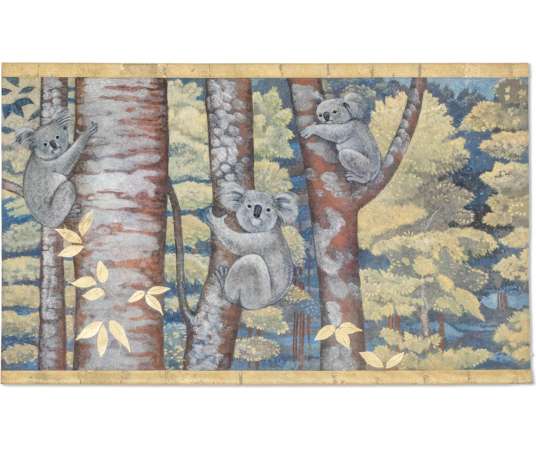 Painted canvas of koalas, contemporary art.