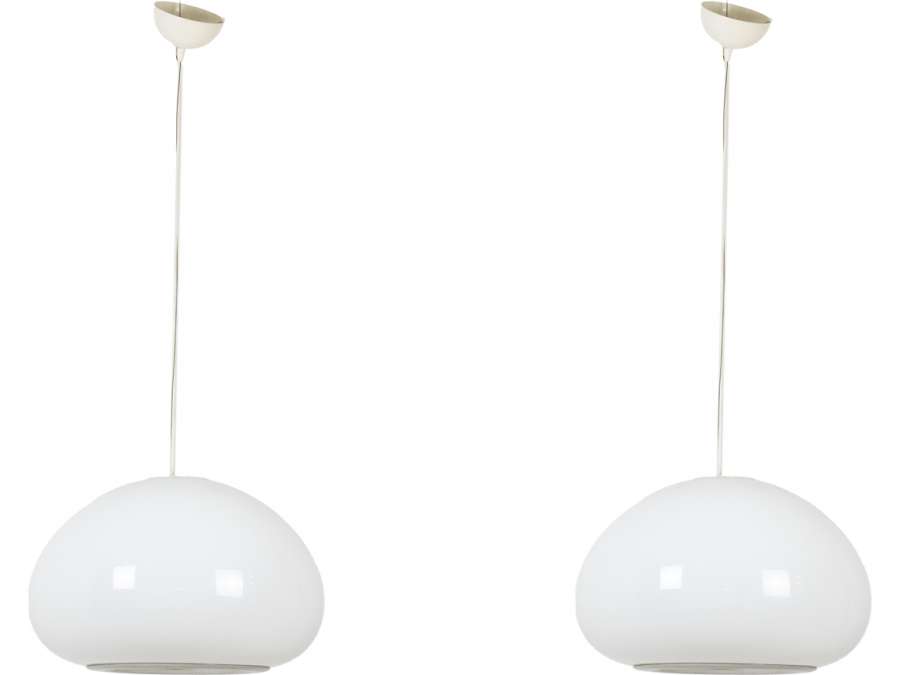 Castiglioni. Vintage chrome-plated +metal hanging lamps from the 20th century