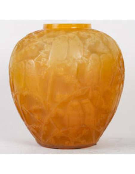 René Lalique, Vase en verre "Perruches", Teinte jaune du 20éme siècle-Bozaart