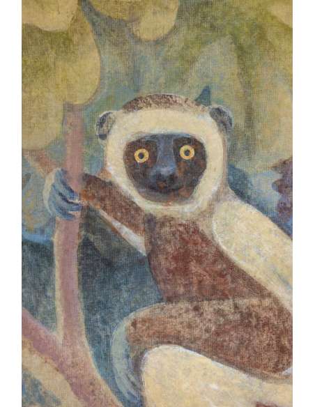 Toile peinte représentant des singes du 20ème siècle-Bozaart