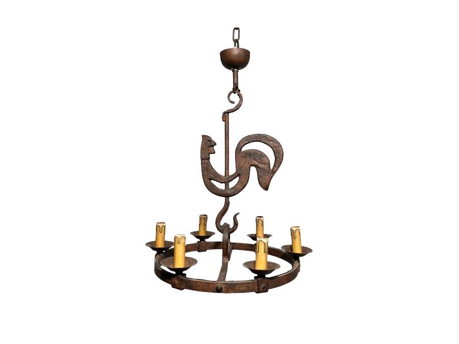 Wrought iron chandelier +from the 1950s