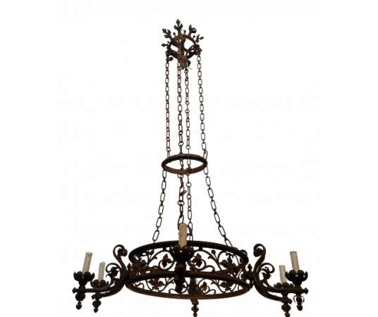 20th century Gothic-style wrought iron chandelier
