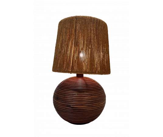 Round vintage rattan lamp from the 70s
