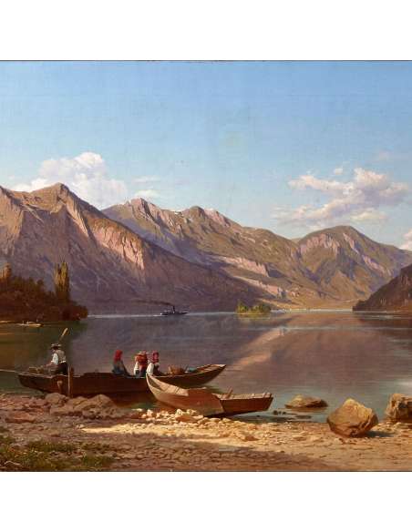 Oil on canvas by Roffiaen François, "Alpine Lake".-Bozaart