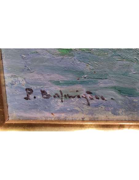 Marine, Huile sur toile « Formations rocheuses de la Calanche, Corse » par Paul Balmigère-Bozaart