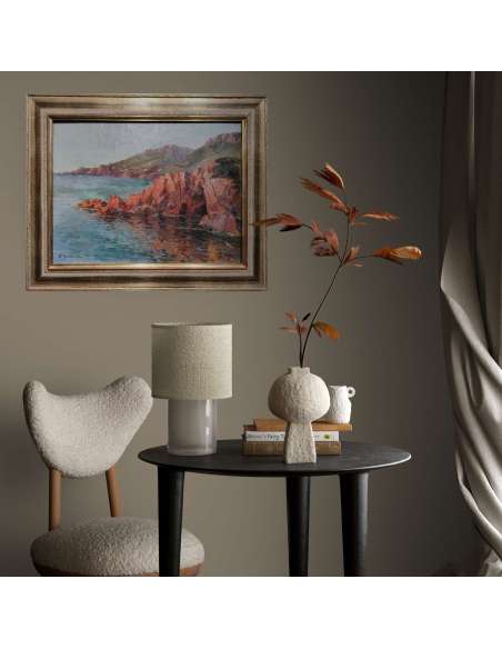 Marine, Huile sur toile « Formations rocheuses de la Calanche, Corse » par Paul Balmigère-Bozaart