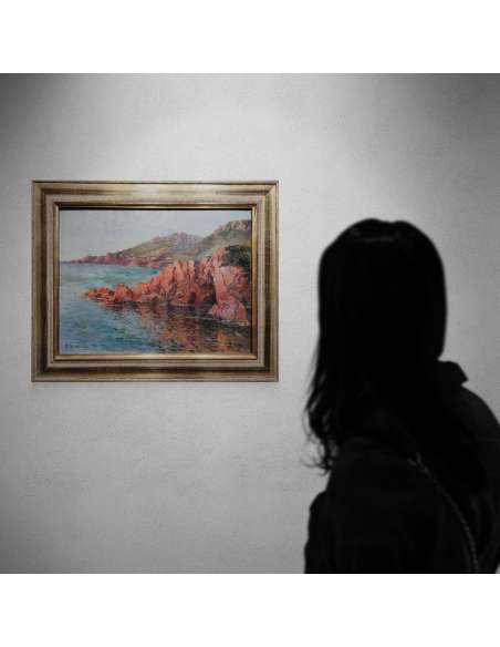 Marine, Huile sur toile « Formations rocheuses de la Calanche, Corse » par Paul Balmigère-Bozaart