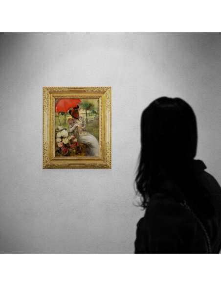 Huile sur toile "Le Parasol Rouge" par Edgard De Montzaigle-Bozaart