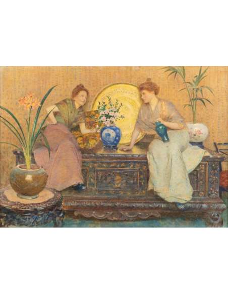 Peinture en aquarelle du 19ème siècle par Hector Caffieri-Bozaart