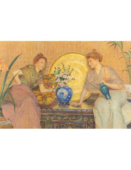 Peinture en aquarelle du 19ème siècle par Hector Caffieri-Bozaart
