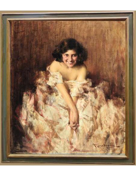 20th century oil on canvas portrait by Francesco Longo Mancini-Bozaart