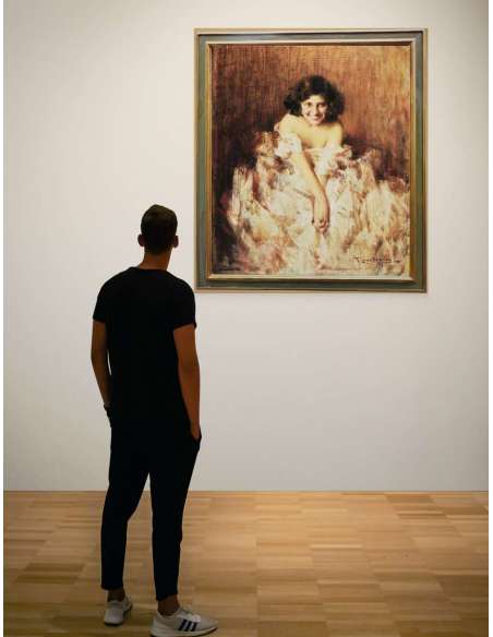 20th century oil on canvas portrait by Francesco Longo Mancini-Bozaart