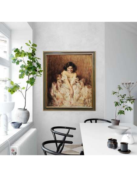 20th century oil on canvas portrait by Francesco Longo Mancini-Bozaart