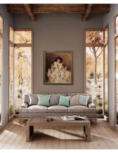 20th century oil on canvas portrait by Francesco Longo Mancini-Bozaart