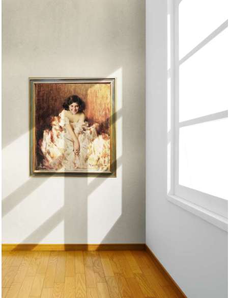 20th century oil on canvas portrait by Francesco Longo Mancini-Bozaart
