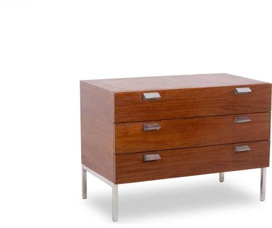 André Monpoix. Commode à 3 tiroirs en teck. Années 1960.
