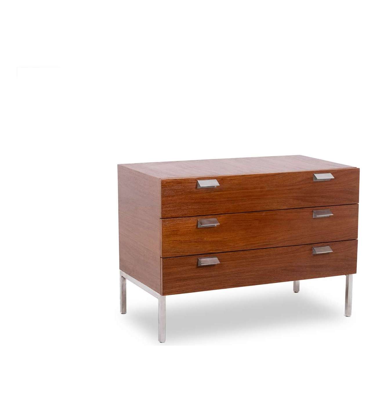 André Monpoix. Commode à 3 tiroirs en teck. Années 1960.