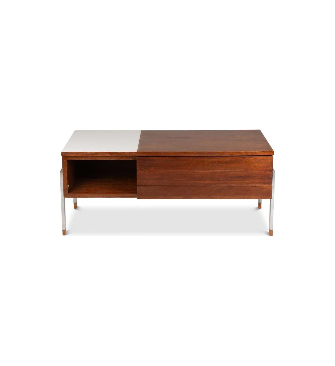 Paire de commodes basses en teck et métal chromé. Années 60.