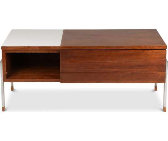 Paire de commodes basses en teck et métal chromé. Années 60.