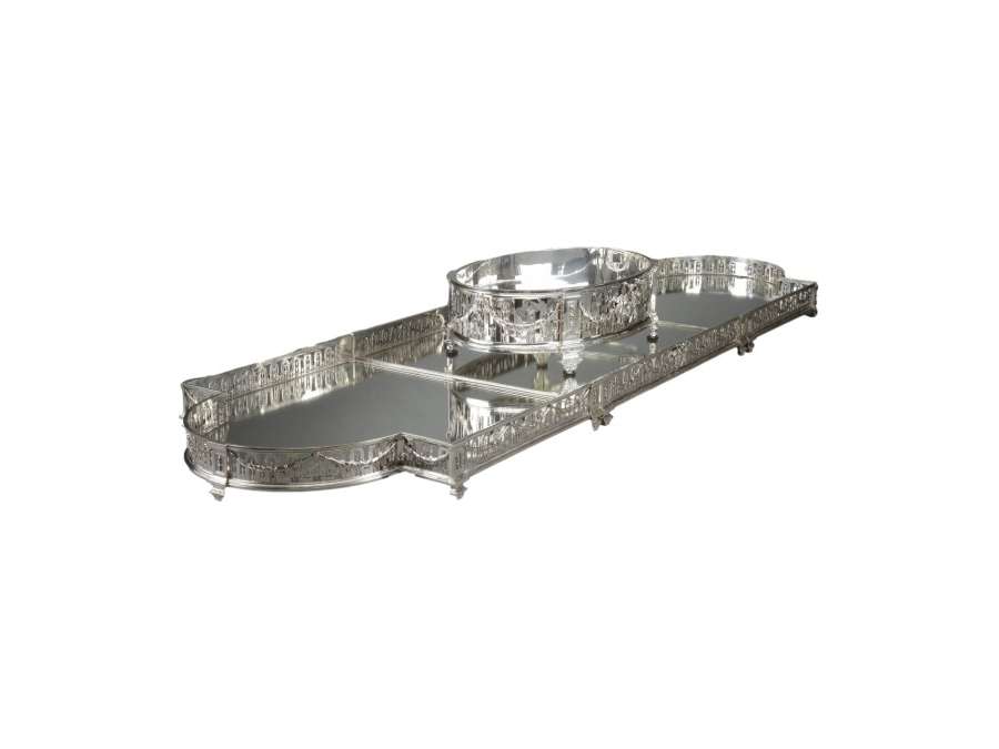 Goldsmith QUEILLE - Surtout of table and its planter in solid silver XIXth