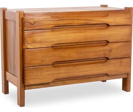 Maison Regain. Elm chest of drawers. Circa 1970.
