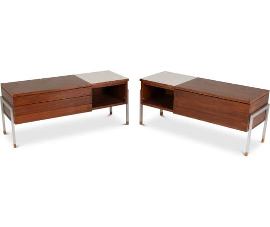 Pair of 60's teak low chests of drawers