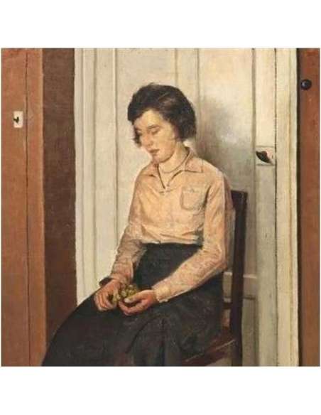 Portrait huile sur toile de Søeborg Axel, "Femme avec des raisins, 1933"-Bozaart
