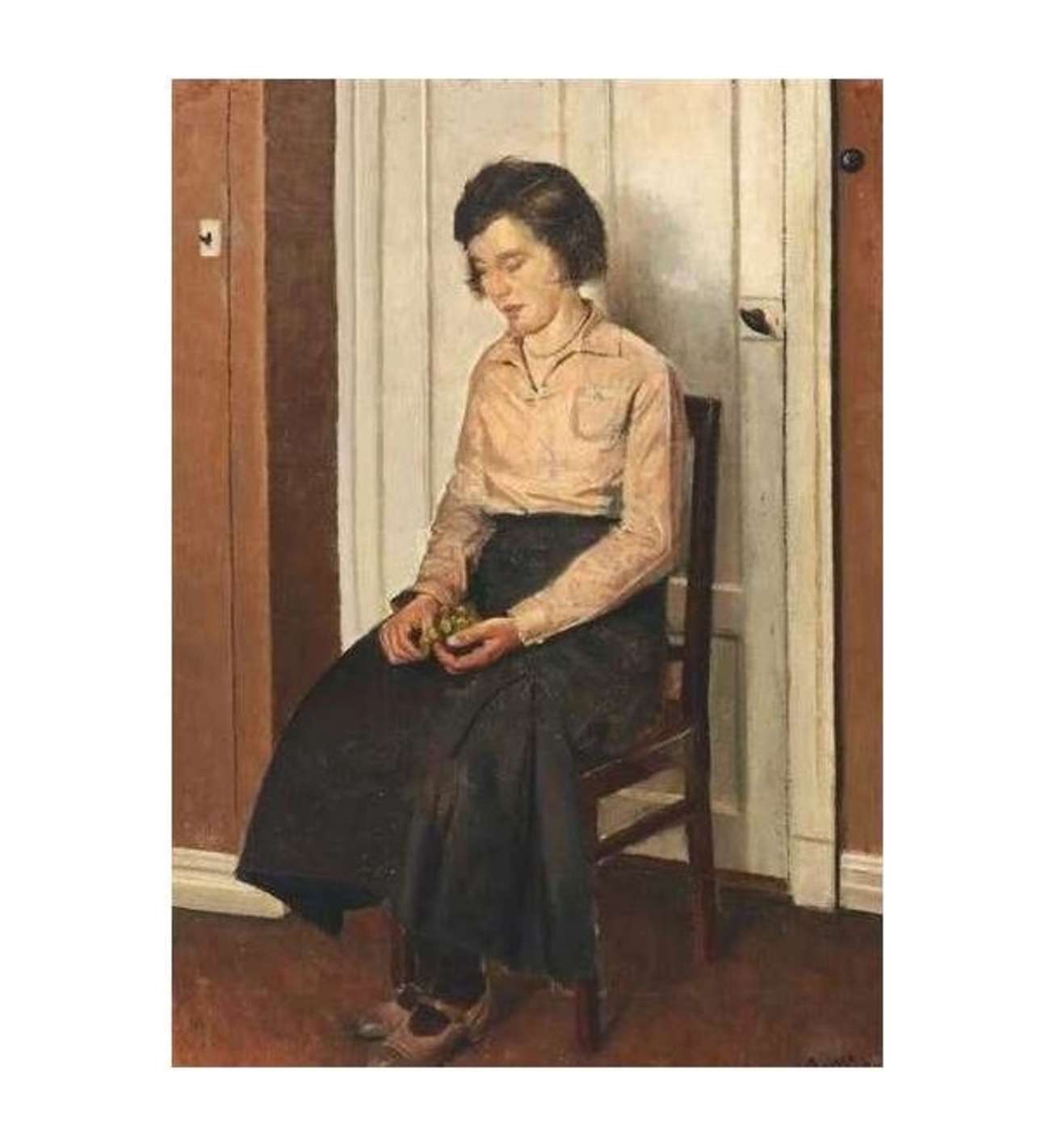Portrait huile sur toile de Søeborg Axel, +"Femme avec des raisins, 1933"