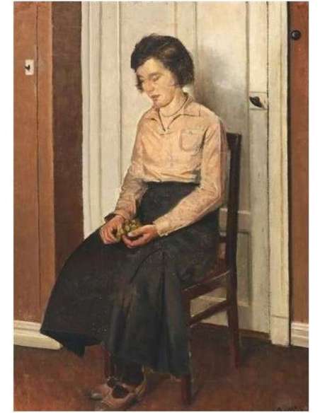 Portrait huile sur toile de Søeborg Axel, "Femme avec des raisins, 1933"-Bozaart