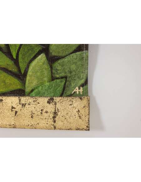 Grand panneau peint à l’acrylique sur toile de lin. Travail contemporain -Bozaart