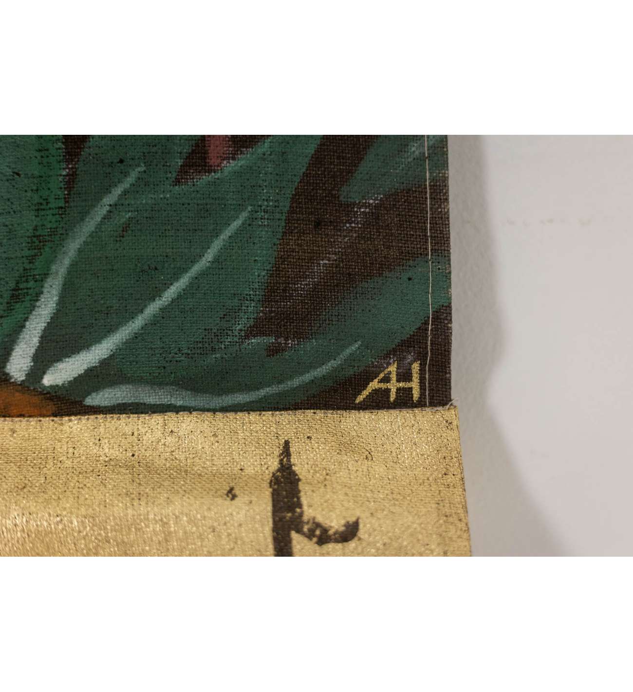 Grand panneau peint à l’acrylique sur... Grand panneau peint à l’acrylique sur toile de lin. Travail contemporain