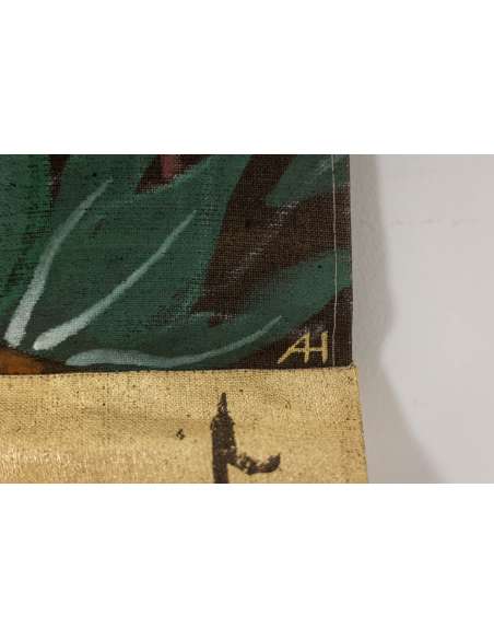 Grand panneau peint à l’acrylique sur toile de lin. Travail contemporain -Bozaart