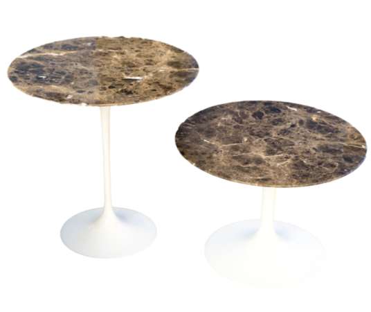 Eero Saarinen & Knoll, 2 “tulip” pedestal tables in “EMPERADOR” marble, 20th century