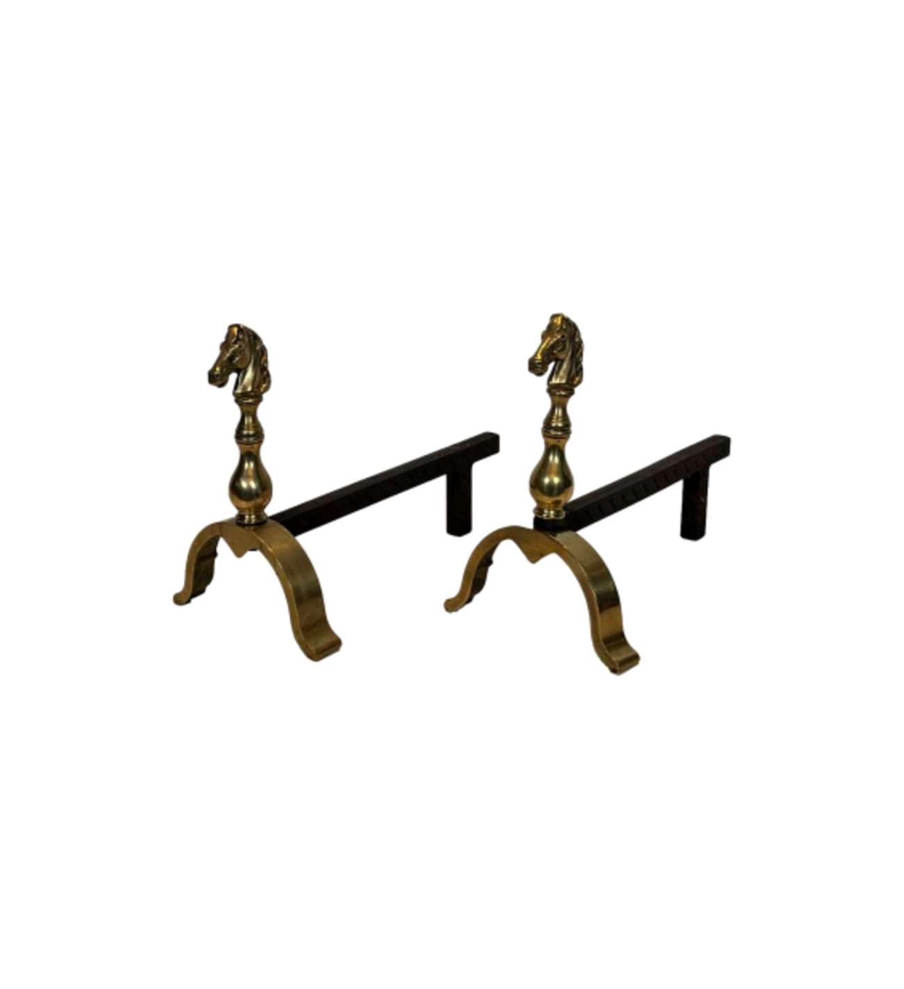 Pair of Brass Horses Andirons