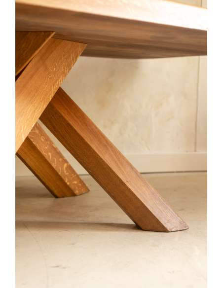 Pierre Chapo. Table de salle à manger modèle « T35D », en chêne blond. -Bozaart